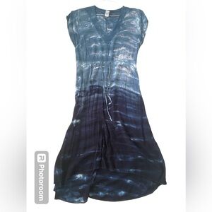 XCVI small blue high low lightweight summer tie dye drawstring dress